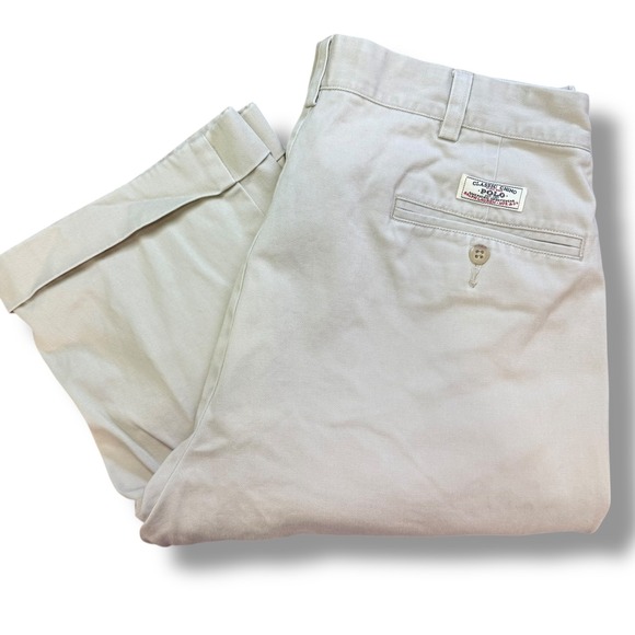 VIntage Polo Ralph Lauren Hammond Pant Men 36x30 Khaki Tan Pleated Chino Cuffed